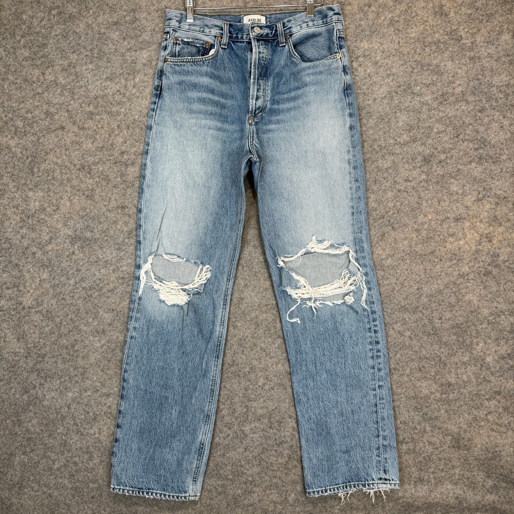 AGOLDE Kelly Jeans Womens 28 High Rise Relaxed Straight Distressed Knee Denim